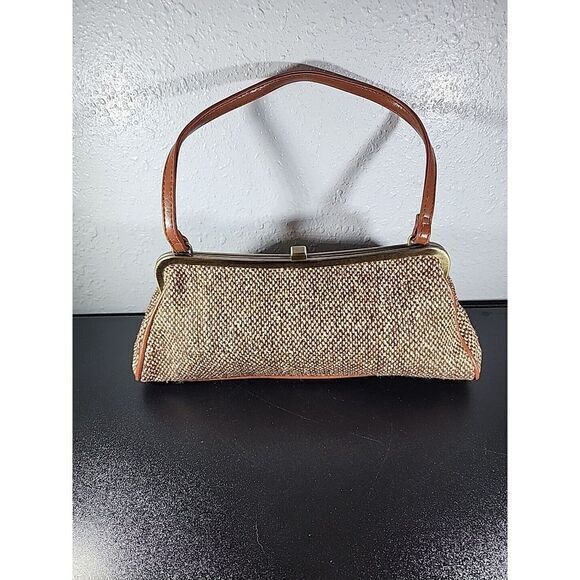 Vintage Tweed Woven Handbag Snap Clasp Beige‎ MCM Fashion 60s Style - Picture 1 of 8